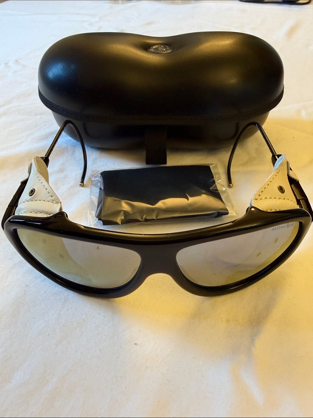 Moncler Black Sunglasses with White Temple Panels